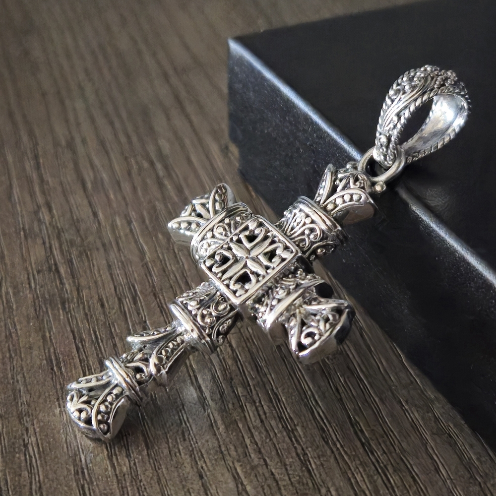 SARDA Designer Signed 925 Sterling Silver Cross Pendant 2.75" Bali - Picture 6 of 16